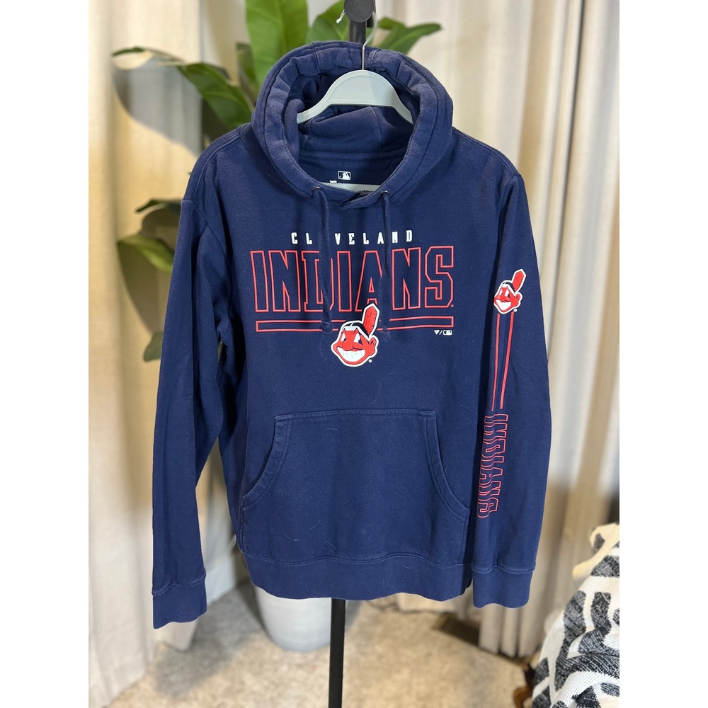 Fanatics MLB Cleveland Indians Chief Wahoo Navy Blue Hoodie Mens Medium